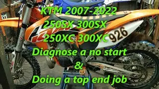 1:11 KTM 250SX XC & 300 (2007-2022) Top End Job & Diagnose a no start issue. Installing a new piston