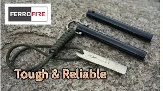 FERROFIRE K12-127D fire starter ignites dry leaves to start a fire