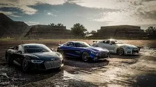Forza Horizon 5 Drag Race: Nissan GTR Nismo vs Mercedes-AMG GTR vs Audi R8 V10 Plus
