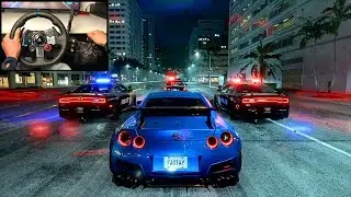 Police Chase Nissan GTR - NFS HEAT - Steering Wheel Gameplay