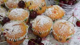 Маффины с вишней 🍒Быстрый рецепт с любимой ягодой |  Танюшна кухня