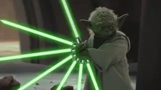 Yoda with too many lightsabers