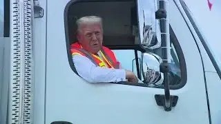 RAW VIDEO: Trump jumps into garbage truck, takes questions from the press