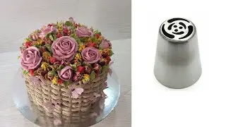 How to quickly decorate a BASKET cake with lots of flowers? Italian meringue