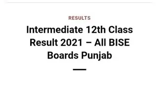 intermediate 12th class Result 2021- All BISE boards punjab