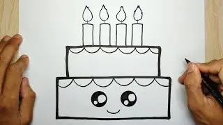 Cara menggambar kue ulang tahun yang mudah