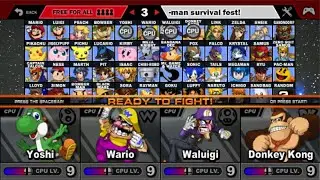 Super Smash Flash 2 - v1.3 Battle #14 Yoshi vs Wario vs Waluigi vs Donkey Kong