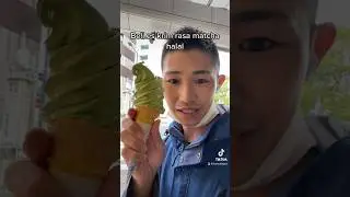 Eating matcha ice cream 