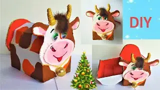 DIY Бык, шкатулка, из картона, символ 2021 года. A bull 2021