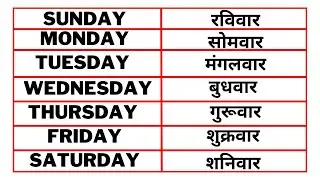 Sunday Monday, Weeks Name, Sunday Monday Hindi and English