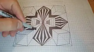 How to draw a four-column optical illusion figure step by step