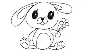 Как нарисовать кролика. Милый зайчик с цветочком. Рисунок фломастером. How to draw a rabbit