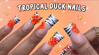 TROPICAL ANIMAL PRINT DUCK NAILS ✨🌺 THE BEST TIP FOR PERFECT DUCK NAILS | EASY NAIL ART