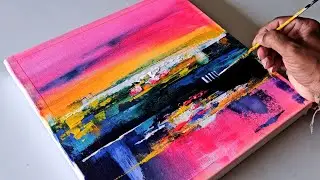 How To Draw Colorful Abstract Landscape Painting / Acrylic Painting Technique / Relaxing