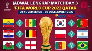 Jadwal Piala Dunia 2022 Malam ini Matchday 3: 29 Nov – 3 Des LIVE SCTV | FIFA WORLD CUP QATAR 2022