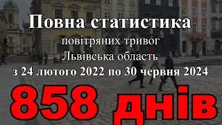 Повна статистика повітряних тривог. Львівська область за 828 днів, з 24.02.2022 до 30.06.2024