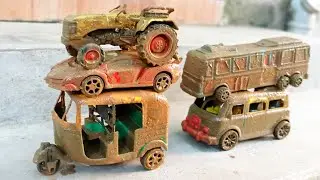 Muddy Auto Rickshaw And Tractor Accident Pulling out help diy tractor And Water Jump Muddy Cleaning