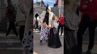 Our cute little Cruella and her little puppy ran into the real Cruella at Disneyland Paris