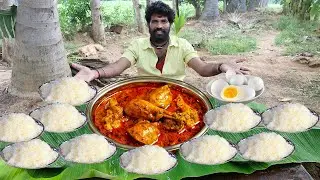Egg +10 PLATE WHITE RICE + CHICKEN CURRY  EATING CHALLENGE  Villag man Eating