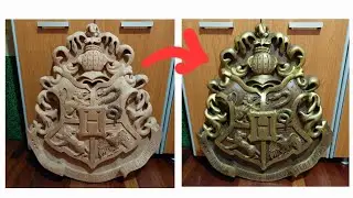 Escudo escuela HOGWARTS, tallado en madera ( el pulido y acabado imitación bronce) #hogwarts
