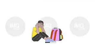 Depressed indian child near backpack line 2D character animation