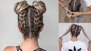 Space Buns - Double Bun - Upside down Dutch Braid into Messy Buns - DIY tutorial!