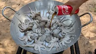 Tasty Fried Octopus with Coca Cola | Octopus Recipe Cooking in Village