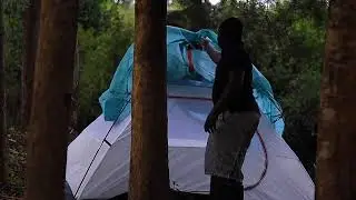 BUILDING SOLO CAMPING SHELTER IN JUNGLE AT NIGHT BUSHCRAFT CAMP  NATURE NIGHT SOUNDS ASMR