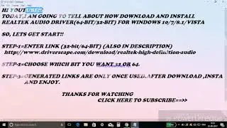 REALTEK AUDIO DRIVER (64/32) bit FOR (WINDOWS 10 /8 /7 /VISTA)
