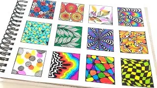 12 color Zentangle Patterns for Beginners || 12 Zentangle Patterns || 12 easy zen - doodle patterns