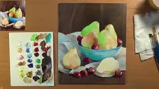 Как нарисовать груши. Рисуем натюрморт с грушами. Акрил