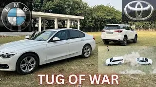 Toyota Fortuner 4x2 AT VS BMW 320d | TUG OF WAR | Donuts Burnout | OnTheRoads With Manish