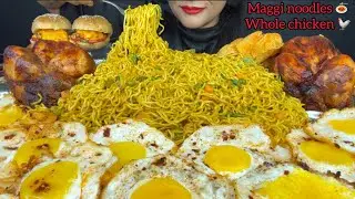 10 PACKETS*MAGGI NOODLES,FRIED EGG IN CHILLI OIL,GRILLED CHICKEN,LAYS,CHICKEN BURGER ASMR EATING
