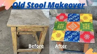 DIY Old Wooden Furniture Makeover | Traditional hand painted wooden stool |Beautiful Rajasthani art|