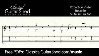 De Visee: Bourree from Suite in Dm - Free Classical Guitar Sheet Music