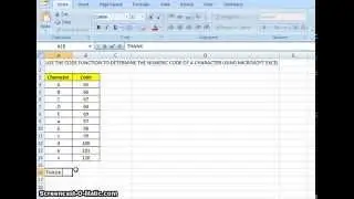 00078 - How To Use The CODE Function To Determine The Numeric Code Of A Character Using Microsoft Ex