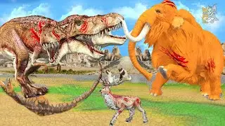 3 Heads T-Rex Dinosaur Attack Deer Woolly Mammoth Saved By Zombie Mammoth Elephant Epic Battle Fight