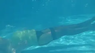 Fishnet Garter Stockings in the Pool