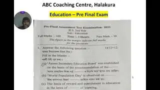Education - Question paper/ Pre final exam 2nd year/ ABC Coaching Centre, Halakura