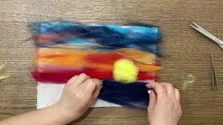 Рисуем шерстью. Закат на море.