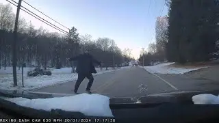 Near miss: Guy's close encounter with car