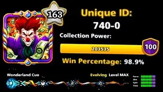 8 Ball Pool Golden Unique 740-0 😱 Level 163 😳 Cue Collection Power Rank 100 🤯 Win Percentage 98.9%