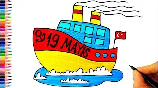19 Mayıs Resmi Çizimi 🚢 Vapur Çizimi - Bandırma Vapuru Çizimi - 19 Mayıs Resmi Nasıl Çizilir?