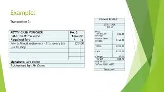 Recording of transactions in the petty cash journal