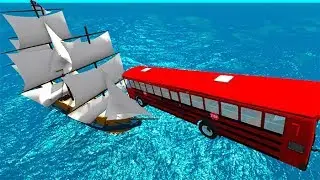 BeamNG drive - Throwing Cars At Pirate Ships ( Sinking Boats )