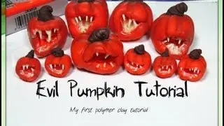 Evil Pumpkin Tutorial - Polymer clay For Halloween and/or Doll House Miniture