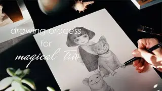 Full Pencil Drawing Process: Little Girl, Monster Cat & Monster Mouse - From Start to Finish