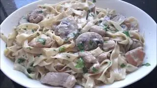 Easy Fettuccine Alfredo with Chinese Style Chicken Mushroom Sauce - Sort of Low-Fat