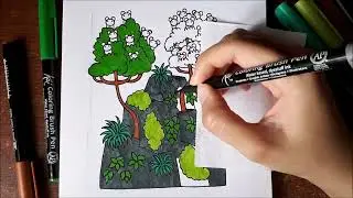 Time Lapse Drawing - Mice in Trees on Rock Using Sakura Art Pens