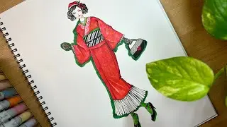 Drawing Of Christmas Costume/ Kimono Style
